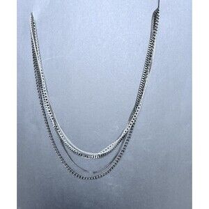 Layered Multi-Strand Silver/Black Metal Curb Link Chain Necklace  -22"